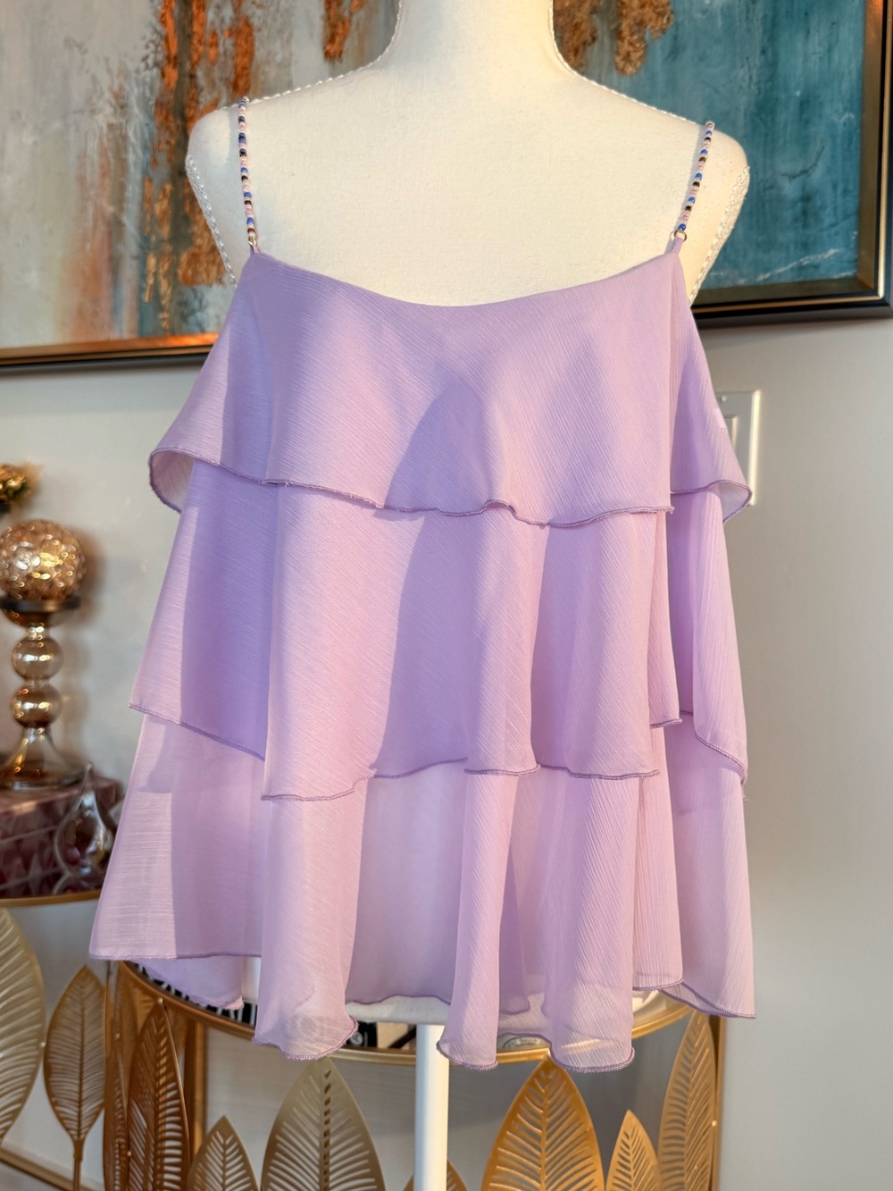 Lavender Tiered Ruffle Cami Top